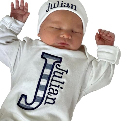 Personalized Baby Coming Home Outfit, Custom Embroidered Name Romper & Gown Set, Long Sleeve Sleepwear, New Baby Gift