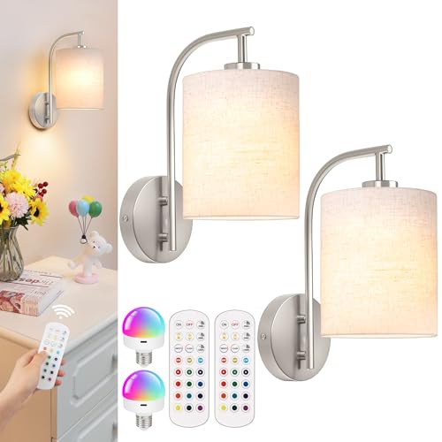 Image of MATAMEYE Battery Operated Wall Sconce Set of 2, Brushed Nickel Wall Light