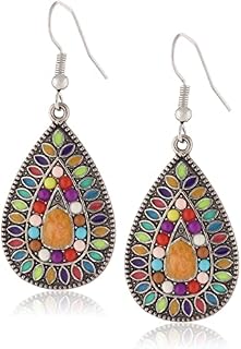 Amazon Brand-Amazon Collection Temperament and Personality Bohemian Ethnic Style Bead Colorful Drop Earrings with S925 Silver Hook for Women Girl Gifts Valentines Birthday Anniversary Mothers Day
