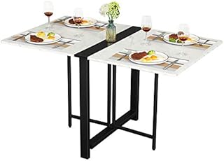 Tiptiper Folding Dining Table, Drop Leaf Table for Small Space, Folding Kitchen Table, Space Saving Dining Room Table, White Marble Veneer