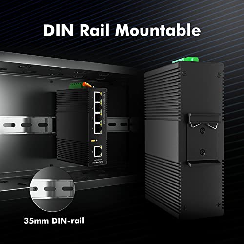 Image of MokerLink 5 Port Industrial DIN-Rail Network Switch, 10 /100Mbps Fast Ethernet, IP40 Rated Network Switch (-40 to 185F), with UL Power Supply