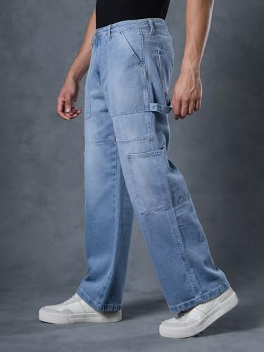 Image of Bewakoof Men Mid Rise 100% Cotton Solid Straight Fit Jeans|Straight Fit Jeans - Regular Fit | Classic Denim Pants | Everyday Casual