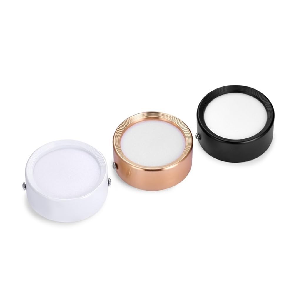 HOGJIM Jiaxu lighting LED Spot Light Round Surface Mounted LED Downlights 3W 5W 7W 9W 12W Mounted 220V Down Light Black/White/Gold Body Household bulbs (Color : Cold White, Size : White 3w)