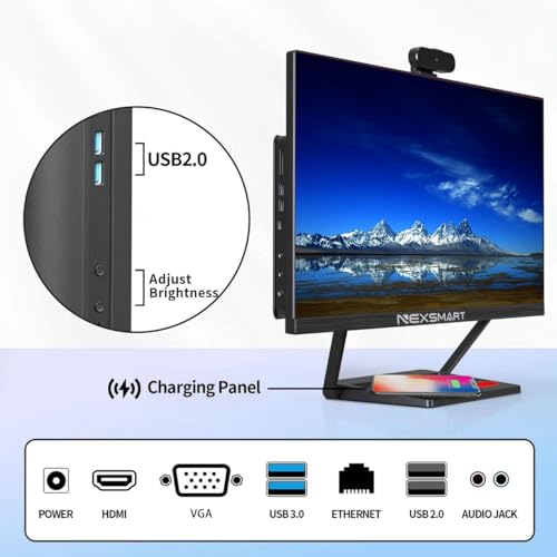 Image of Desktop Computer All-in-one PC 23.8inch All-in-One with Core i7 16GB RAM 512GB SSD, 360Adjustable Webcam, Charging Panel, All-in-one PC Supporting Dual-Band WiFi, Bluetooth 4.3,Black