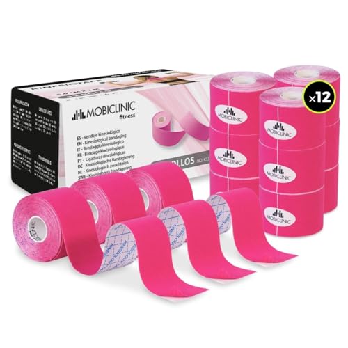Kinesiotape, Vendaje neuromuscular, 5cm x 5m, 12 unidades, Rosa, Mobitape, Mobiclinic