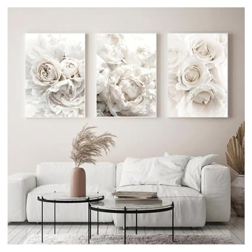 Affiches et Impressions Pivoine Rose pour Décoration Murale de Salon 3 Pièces 65x85cm