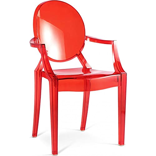 Iconik Interior Ghost Style - Sedia da pranzo trasparente, design con braccioli, colore: Rosso trasparente