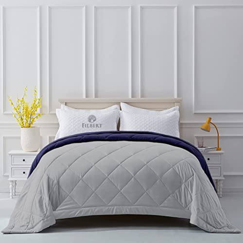 Image of Filbert Reversible Microfiber 250 GSM Diamond Stitch Double Bed Comforter Blanket for All Season Light Weight (90 inch x 100 inch Inches /228cm x 254cm) - Comforter Double Bed|Silver /Navy Blue