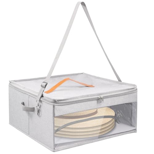 Caixa de armazenamento de chapéus com tampa, estojo de viagem de chapéu com alça e alça de ombro removível, balde organizador de feltro à prova de poeira, organizador de tampa de janela visível, caixa