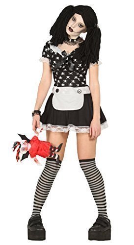 Ladies Sexy Black White Dead Rag Doll Halloween Fancy Dress Costume Outfit UK 14-16-18