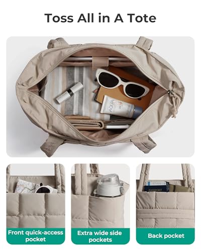 Image of BAGSMART Expandable Tote Bag for Women, Puffer Work Tote Handbag, Quilted Carry On Bag for Travel Gym