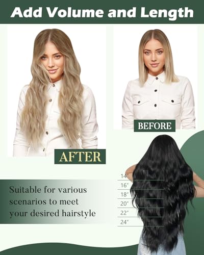 Image of Ugeat Sew in Hair Extensions Real Human Hair, Invisible Weft Hair Extensions Human Hair 16 Inch 100g, Hair Weft Extensions, Light Brown Balayage Platinum Blonde