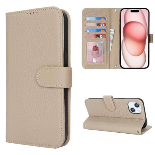 Housse cuir véritable iPhone 15 Cavor étui portefeuille gris de luxe
