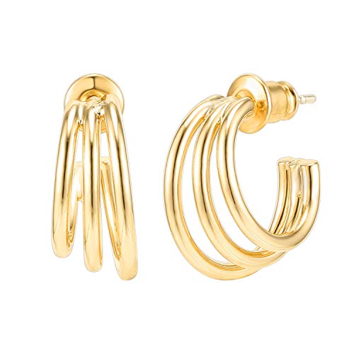 PAVOI 14K Gold Plated Sterling Silver Post Split Huggie Earrings | Yellow Gold Earrings for Women
