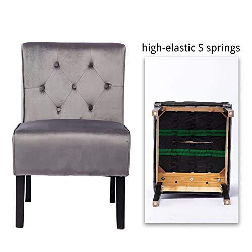 Freemax Velvet Fabric Accent Chair Armless Leisure Side Chair Cute Decorative Slipper Chair Small Tufted Single Sofa Chair For Living Room Bedroom Office Reading Room Nook (Grey) #TOP3