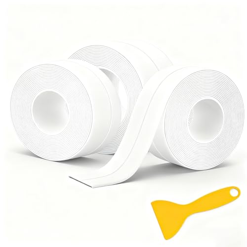 YZJJYG Cinta Selladora Impermeable para Baño, Adhesiva, Pack 3 Rollos, Juntas Bañera Autoadhesiva, para Fregadero, Inodoro, Encimera, Lavamanos, Cocina, 38mm x 320cm
