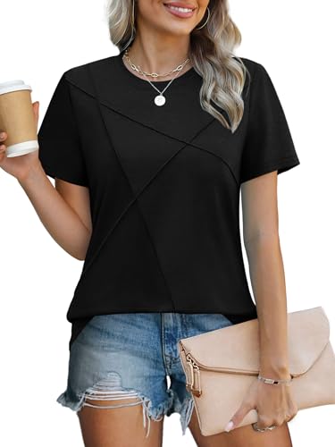 XIEERDUO Womens Summer Tops 2025 Pleated Round Neck Short Sleeve Shirts Business Casual2