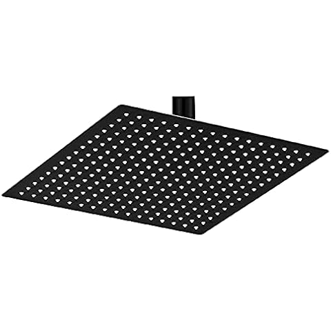 BESy 12 Inch Rain Shower Head, 12" Square Rainfall & High Pressure Stainless Steel Bath Showerhead, 1/16" Ultra Thin, Waterfall Full Body Coverage with Silicone Nozzle, Matte Black Finish Cover