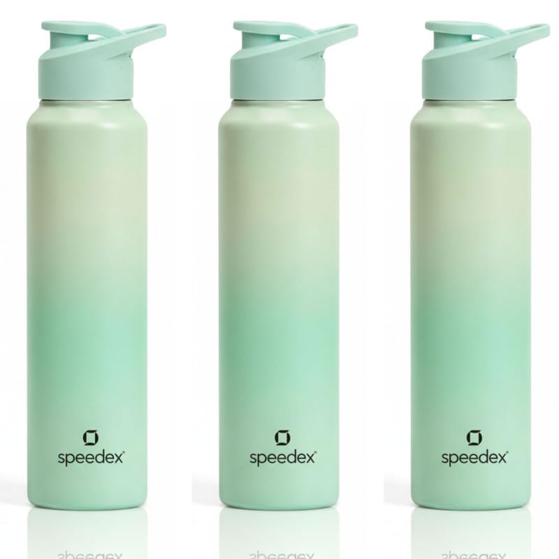 Image of Speedex Stainless Steel Water Bottle 1 Ltr, Leak Proof Sipper Cap, BIS Approved 1000 ml Metal Bottle For Daily, Office, School, Gym, Travel Use for Men, Women, Kids, Adults, Dual Green, Set of 3