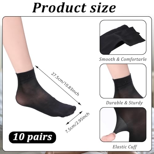 10 Pairs Women's Ankle Nylon Socks, Sheer Nude Black Summer Thin Soft Tight Hosiery Stylish Cool Socks for Women2
