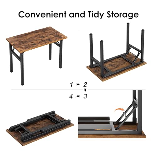 Image of Need Office Computer Desk 35.8 Inch Sturdy Folding Laptop Table Retro | Black Frame Writing Gaming Work Table /Foldable Home Office Desk /Sewing Table, No Assembly Required