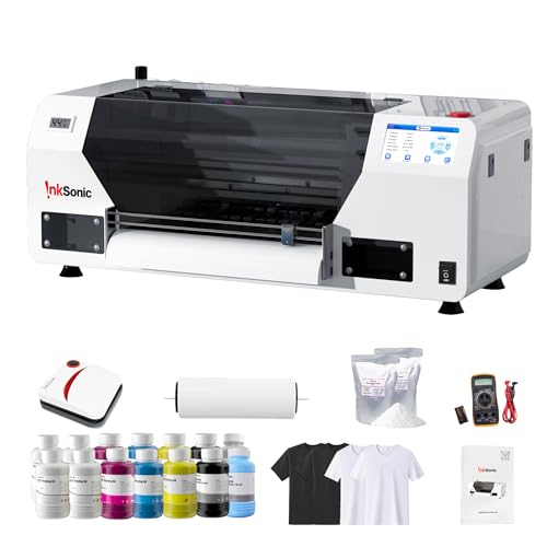 RocRow InkSonic Auto-Maintenance DTF Printer Machine with White Ink Circulation, XP600 DTF Printer Bundle, A3 Transfer Machine for DIY T-Shirt Printing, Direct to Film,Inks, Heat Press, U13