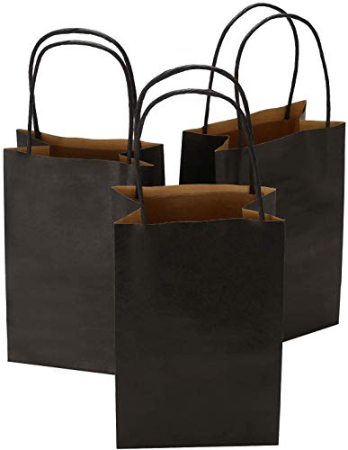 Ronvir 50Pcs Paper Bags 14 x 8 x 21cm Small Black Gift Bags Recycled Kraft Bags With Handles For Party, Business, Birthday, Wedding, Christmas, Halloween
