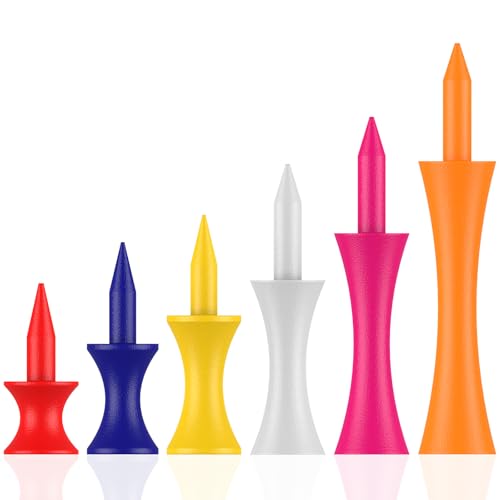 Uniclife 70 Pack Plastic Golf Tees Mixed Sizes Step-Up Golf Tees Plastic Castle Tees Golf Accessories in 6 Assorted Colors Unbreakable Small Golf Tees (30 mm, 36 mm, 41 mm, 51 mm, 58 mm, 70 mm)