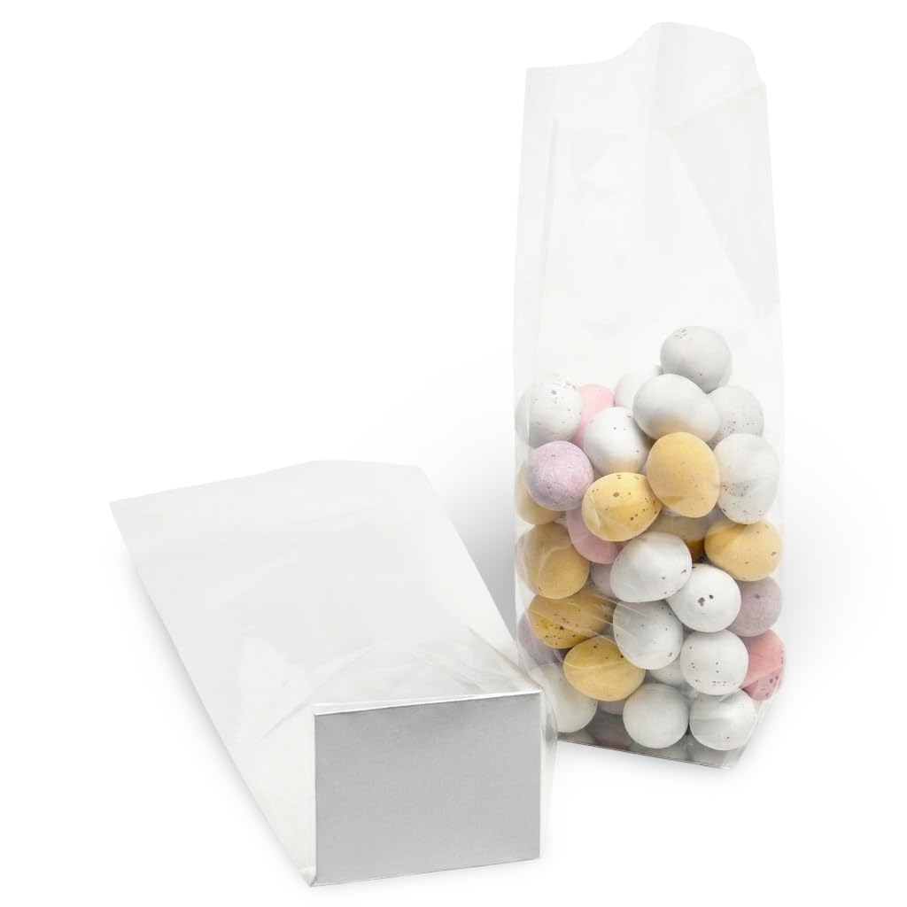 Bag It Plastics Clear Cellophane Sweet Bags with Card Base (Pack of 1000) – Block Bottom Gift Bags – 16x4.5x3.5cm (6.3"x1.8"x0.6") – Perfect for Sweets, Cookies, Treats & Favors — image 1