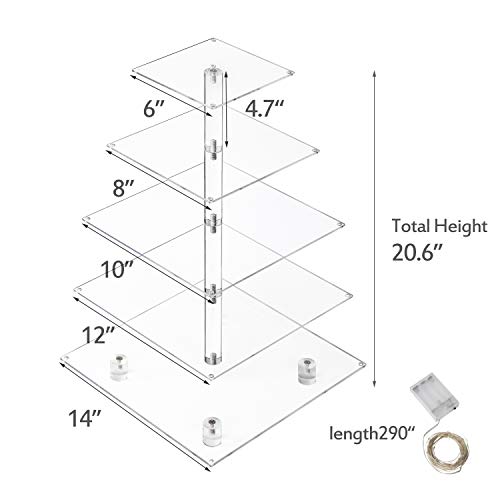 Pastry Stand 5 Tier Acrylic Cupcake Display Stand Cake Stand Dessert Stand Cupcake Holder Pastry Serving Platter Candy Bar Party Décor Wedding Birthday Holidays，Christmas（Yellow Light） #TOP6
