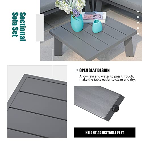 Soleil Jardin 4-Piece Outdoor Patio Furniture Set L-Shaped Aluminum Sectional Sofa With Coffee Table All-Weather Patio Conversation Set With Cushions, Dark-Grey #TOP5