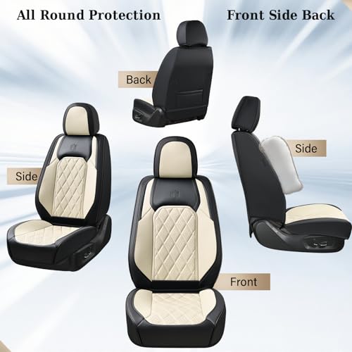 Image of Coverado Car Seat Covers Full Set, Luxury Faux Leather Waterproof Seat Cover, Black and White Car Seat Covers, Car Seat Protector, Automotive Seat Covers Universal Fit for Most Cars, Black&White