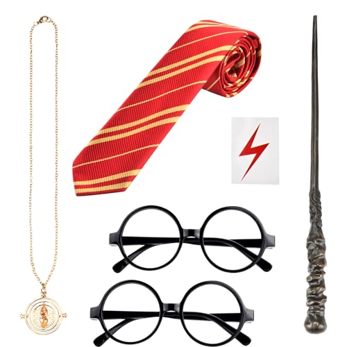 Abitoncc 6 PCS Wizard Costume Set Wizard Magic Wand and Glasses Wizard Tie