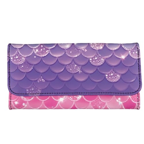 Image of AFPANQZ Womens Wallets Leather Trifold Multi Card Holder Slots Wallet, Pink Purple Fish Scales Ladies' Leather Card Pouch Bag for Keys Lipstick Cit Cards Holder