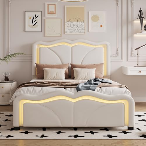 THINK 30 Upholstered Platform Bed with Curve Shaped and Height-Adjustbale