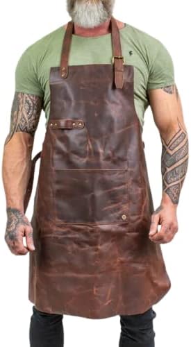 100% Genuine Leather Apron | Butchers Apron For Hobbyists | Woodwork | & Front Pocket Adjustable Neck Strap (Brown)