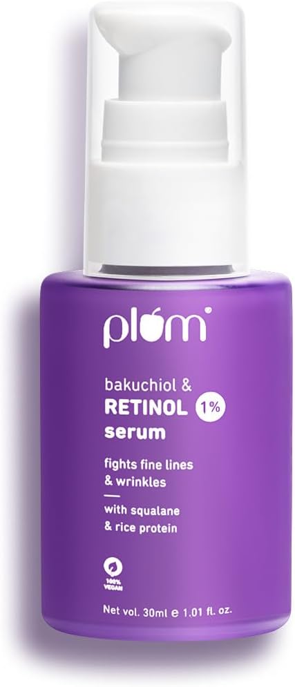 Plum 1% Retinol Face Serum with Bakuchiol | Reduces Fine Lines & Wrinkles | Promotes Cell Turnover for Youthful, Smooth Skin | 100% Vegan & Fragrance-Free | 30ml, Yellow