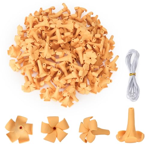 100 Pcs Puakenikeni Clay Beads Handmade Hawaiian Crown Flower Bead Bulk with Pre-drilled Holes Pakalana Flower Beads for Jewelry Making Bracelet Necklace DIY Craft Supplies(Orange-Yellow)