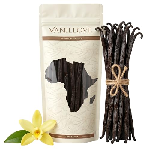 Vanillove Premium Bourbon Vanilleschoten XXL 20 Stück (16-18 cm) - 100% Natürliche Vanilleschoten aus Uganda - Klasse A - Ideal für Vanilleextrakt Vanillezucker & Backen - Gourmet Vanilla Beans
