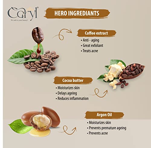 Image of Caryl 200 gm Cocoa Coffee Face Scrub | Tan & Dirt Removal Scrub | Deep Exfoliation, Removes Blackhead, Dead Skin | Face & Body Scrub for Women & Men | All Skin Types | Paraben & Sulfate Free