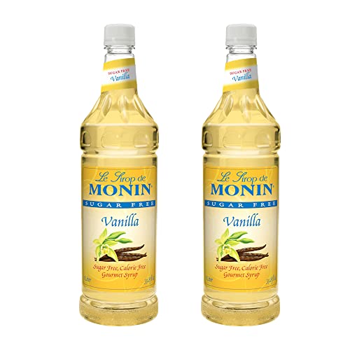Monin - Jarabe de vainilla sin azúcar, sabor a grano de vainilla, ideal para café, cócteles y latones, sin gluten, sin OMG (1 litro, 2 unidades)