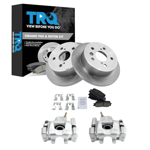 Image of TRQ Rear Brake Pad and Rotor Set Ceramic Solid Rotors Calipers