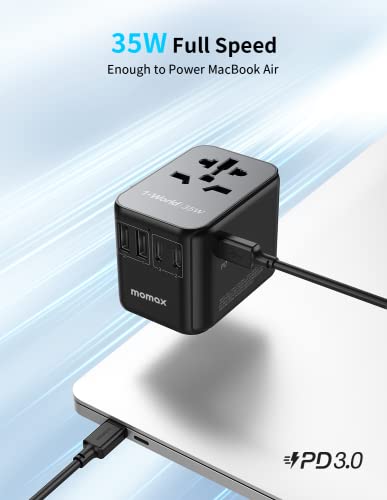 Momax International Plug Adapter, Pd 35W(Single Port) Travel Power Adapter, Universal Charger Adapter With 3Usb-C+2Usb-A, All In One Universal Outlet Adapter For Laptop,Tablet,Phone, Us,Eu,Uk,Au #TOP1