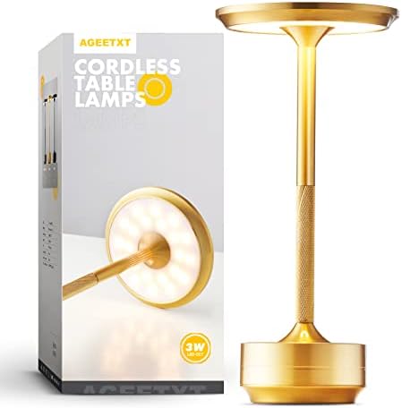 AGEETXT Cordless Table Lamps, 5200mAh Battery Operated Rechargeable, 3 Color Stepless Dimming Touch Switch LED Portable Table Lamps, IP54 Aluminum for Indoor Outdoor Restaurant Use