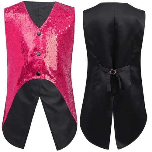 Kids Boys Sequin Sleeveless Waistcoat V Neck Vest Tailcoat Hip Hop Jazz Dance Performance Tops Tuxedo Jacket3