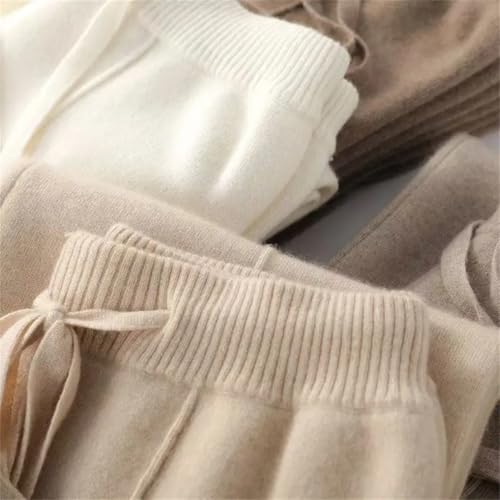 Women Wool Knitted Wide Leg Pants Soft Warm Cashmere Knit Casual Trousers3
