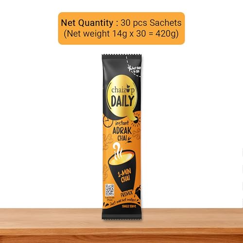 Image of Chaizup Daily 1 Min Instant Adrak Chai Premix - 30 Sachets | Adrak Flavours | 30 Servings | 420g