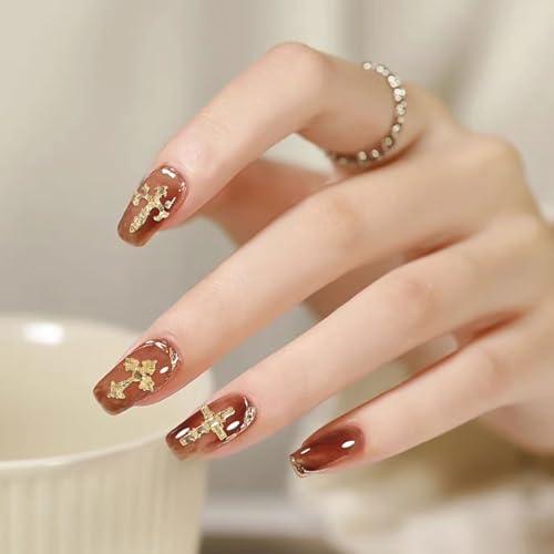 60 Pcs Kreuz Nagel Charms für Nagelkunst, 3D Metall Kristall Kreuz Nagel Dekorationen, Legierung Nagel Nieten und Strasssteine für Frauen Mädchen DIY Schmuck Handwerk Zubehör (Gold)