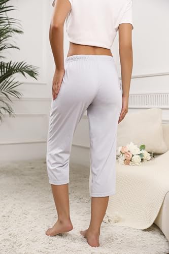 Image of PNAEONG 3 Pack Women Pajama Pants Capri Length Drawstring Pj Bottoms Sleep Lounge Pants with Pockets S-3XL