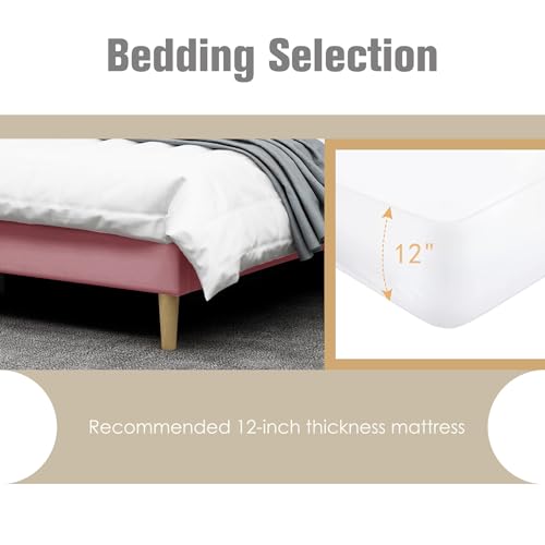 Image of AGARTT Upholstered Platform Bed Frame Twin Size, Pink Velvet